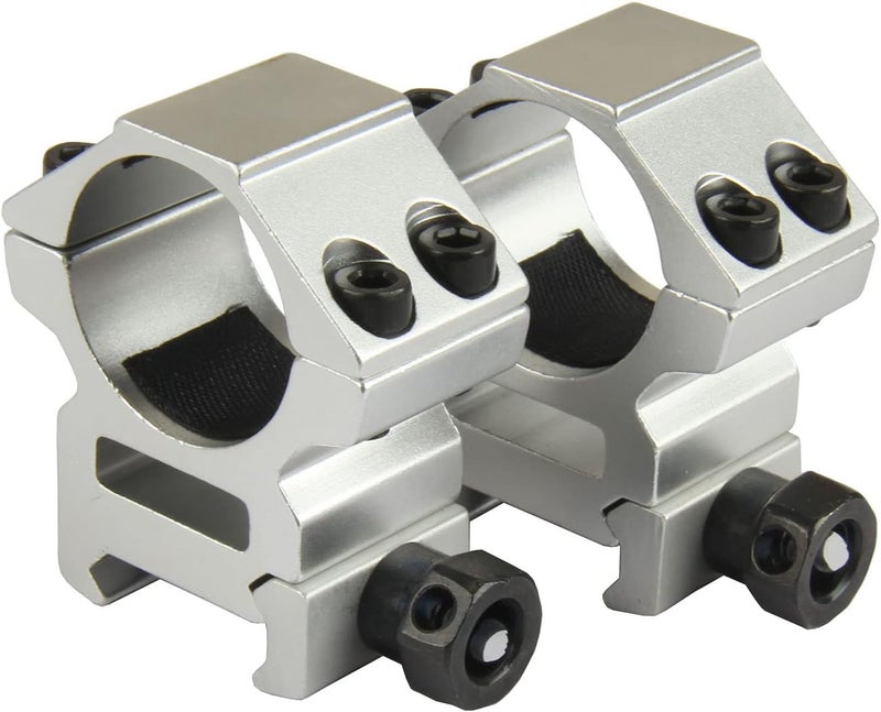 TACFUN Silver A Pair 25.4mm / 1 Inch Scope Ring Picatinny Weaver Rail Mount - Image 1